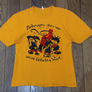 70s 西ドイツ製 ユーロ Tシャツ オレンジ パーティー ボトル イラスト キャラクター 半袖 ヨーロッパ フランス ヴィンテージ