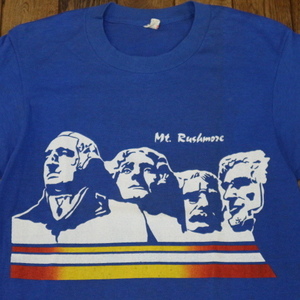 80s USA製 Mt. Rushmore Tシャツ M ブルー Screen Stars マウント ラシュモア アメリカ 大統領 彫刻 スーベニア イラスト ヴィンテージ