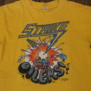 70s STRIKE THE OILERS Tシャツ M イエロー KCBQ 1170AM サンディエゴ Radio ラジオ アンテナ イラスト ロゴ USA ヴィンテージ