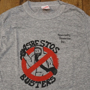 Dead Stock 80s USA製 ASBESTOS BUSTERS Tシャツ M グレー アスベストバスターズ ゴーストバスターズ パロディ イラスト 映画 ヴィンテージ