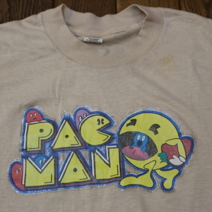 80s USA製 PACMAN パックマン Tシャツ S ベージュ ラメ Midway PAC-MAN ナムコ ゲーム ファミコン キャラクター イラスト ヴィンテージ