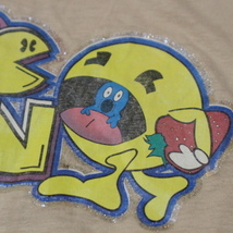 80s USA製 PACMAN パックマン Tシャツ S ベージュ ラメ Midway PAC-MAN ナムコ ゲーム ファミコン キャラクター イラスト ヴィンテージ_画像4