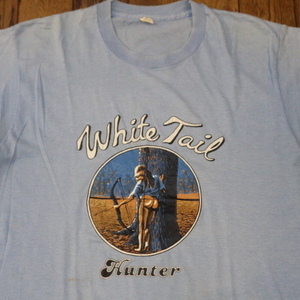 80s USA製 White Tail Hunter Tシャツ XL ブルー オジロジカ 鹿 ハンター お尻 イラスト エロ ハンティング ユーモア ヴィンテージ