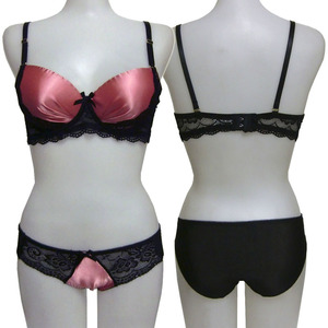 * satin × black race bra & shorts Cherry pink color B70