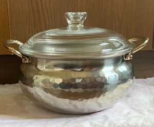 昭和レトロ 両手鍋 カレーポット 18cm 耐熱蓋 ガラス 二人 鍋 杉山金属株式会社 蔵出し アンティーク ビンテージ
