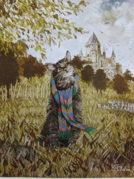 Inoue Kakuzo, [Barbizon Cat], From a rare collection of framing art, New frame included, In good condition, postage included, Painting, Oil painting, Animal paintings