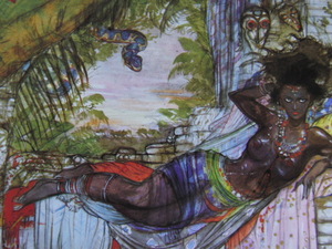 Art hand Auction Yoshitaka Amano, [Reine africaine inexplorée], Extrait d'un rare livre d'art encadré grand format, Tout neuf avec cadre, Bonne condition, frais de port inclus, belle femme, peinture, peinture à l'huile, portrait