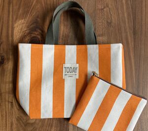 ハンドメイド☆ ミニトートバッグ ポーチ 2点セット 帆布 キャンバス ストライプ
