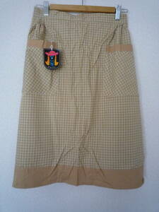 [ unused ] small of the back volume apron beige check * free shipping * Cafe apron salon apron 