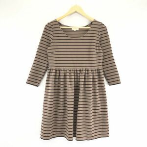  Pour La Frime * empire / tunic One-piece [M/ tea × black ] border / 7 minute sleeve / round neck / knees height /pour la frime*BA389L