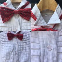 ヨーロッパ古着 ブラウス vintageブラウス フロントプリーツ blouse shirt 長袖シャツ　ボウタイ 蝶ネクタイ LV608_画像4