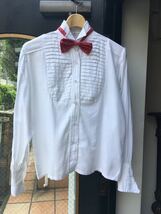 ヨーロッパ古着 ブラウス vintageブラウス フロントプリーツ blouse shirt 長袖シャツ　ボウタイ 蝶ネクタイ LV608_画像1