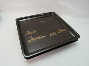 YG05388 [. stone tool . seat serving tray black gold hour . pair attaching 2 customer set wooden lacquer ware four angle tray box less ] inspection ) tea utensils . seat tray tea seat peace thing Japanese style era thing . customer old .ⅱ