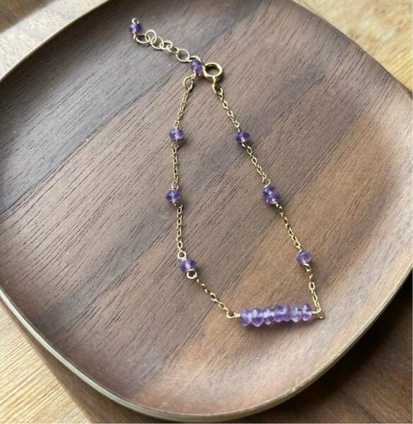 -SUI8- No.45 アメジストのブレスレット　14kgf 18cm 2月誕生石　An Amethyst bracelet 14kgf for February birthday