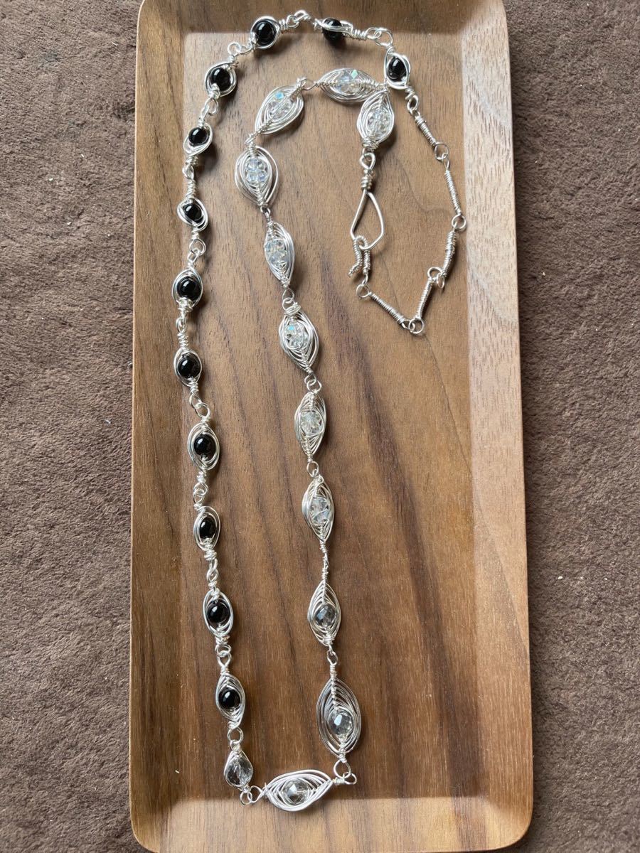 -SUI8- Nr.28 Hübsche Halskette aus Onyx und Silber Auraquarz Halskette 72cm, Handgefertigt, Accessoires (für Damen), Andere