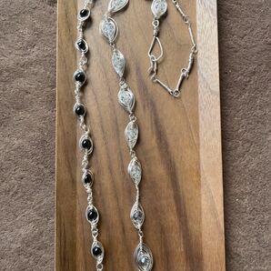 -SUI8- No.28 オニキスとシルバーオーラクリスタルのハンサムネックレス a onix and silver aura quartz necklace 72cm