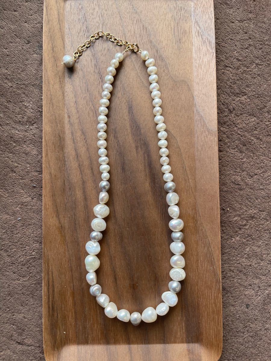 -SUI8- No.31 Baroque pearl necklace choker 36cm + 5cm 14kgf Baroque water pearls necklace choker 14kgf 36cm + 5cm, Handmade, Accessories (for women), others
