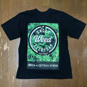 LA発【L】SMOKE WEED グラフィック 半袖 ヘビーウェイト Tシャツ 黒 オーバーサイズ 西海岸 カリフォルニア ストリート 葉っぱ柄