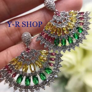  multi color stone . Cubic Zirconia. gorgeous earrings * lady's silver accessory new goods gem present jewelry cz