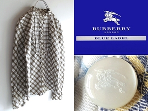 ネコポス対応 BURBERRY LONDON BLUE LABEL バーバリー ブルーレーベル 異カラーノバチェック ピンタックシャツ フリルブラウス 38 三陽商会