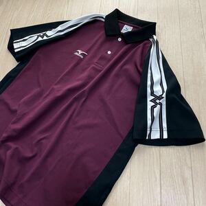 ミズノ　MIZUNO ゴルフウェア　メンズ　ポロシャツ　半袖シャツ　えんじ　黒　バイカラー　日本製　サイズL