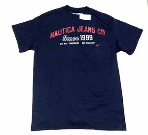 新品 値下げ★ノーティカ ジーンズ 半袖 Tシャツ ネイビー Lサイズ★中央 ひび割れ字ロゴ！NAUTICA JEANS