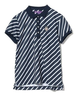 新品 S 紺 ビームス ゴルフ BEAMS GOLF PURPLE LABEL 斜め ストライプ ポロシャツ トップス T シャツ 51 半袖 ポロ デザイン ボーダー 女性