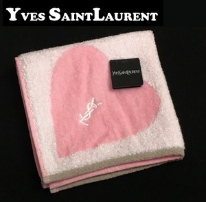 【Yves Saint Laurent】イヴ・サンローラン イブサンローラン　タオルハンカチ（管理番号1851）ハート　ピンク　未使用　28cm