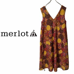 ★新品 merlot メルロー 和花柄 ノースリーブ ワンピース ロング ジャンパースカート Fサイズ