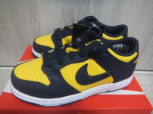 Новинка NIKE DUNK LOW PS MICHIGAN 18см☆Nike Dunk Baby Michigan Темно-синий Желтый