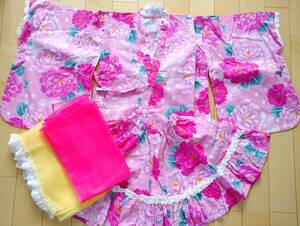 ☆浴衣ドレス 130cm 2枚帯付き ニッセン☆子供服 子供 ゆかた 女の子 ピンク 花柄 浴衣 ドレス