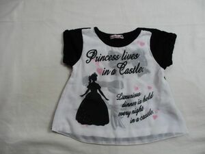 BB907【PrincessStage】プリンセスステージ　フェイクレイヤード　半袖　カットソー　女児　白・黒　80