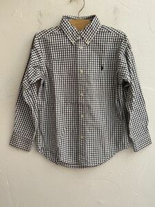 [ free shipping ] used RALPH LAUREN Ralph Lauren long sleeve shirt check pattern white black size 6