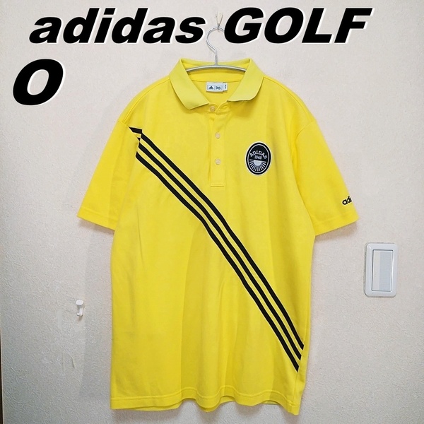 大きいサイズ メンズO adidas 半袖鹿の子ポロシャツ UPF25 遮熱 UVカット HEAT SHADE アディダステーラーメイドゴルフ　黄色　210529-07