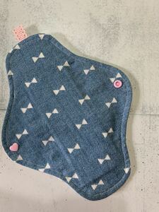 *M size * hand made fabric napkin holder 23cm Denim manner ribbon pattern ( pra snap / less . white flannel *W gauze )