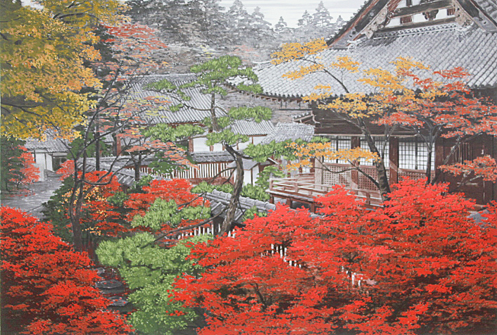 流行に真作 澁澤卿 2013年シルクスクリーン「深宮錦彩」紅葉 版画 額