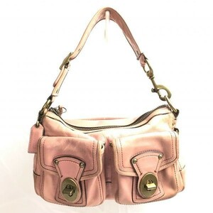  Coach COACH hand one shoulder bag pink plain leather tube NO.B5-13