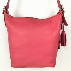 COACH/コーチ レザーショルダーバッグ 濃いめのピンク タッセルチャーム付き 管NO.B7-31