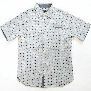 26●b021【Sサイズ】美品 BEAMS HEART ビームス ハート ガーゼ ボタンダウン 半袖 シャツ ドット ホワイト ネイビー メンズ