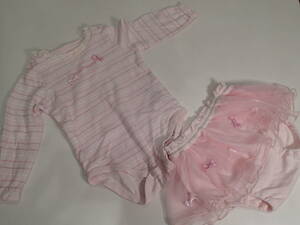 o price cut * Mezzo Piano /mezzo piano 80cm* border pattern long sleeve rompers &chu-ru short pants /2P set t1909