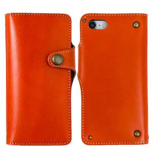 * Tochigi leather iPhone7 Plus iPhone8 Plus cow leather smartphone case notebook type cover original leather leather orange vo- Noah two wheels made in Japan *