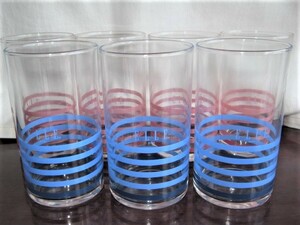 * secondhand goods usage unknown old ELLE L gala spade 7 point blue ×3 pink ×4 height 11cm calibre 6cm tumbler glass that time thing retro Showa era *