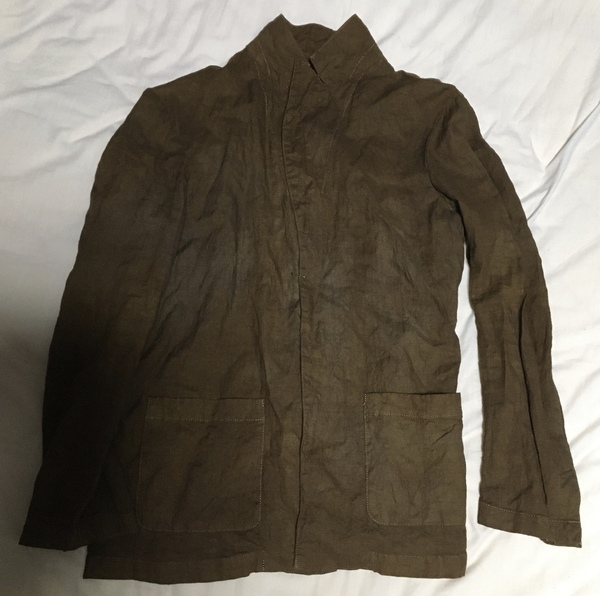 ユナイテッドアローズ シワ加工 リネン 麻 後染めジャケット ピークト ラペル Wrinkle processing post-dyed hemp peak lapel jacket
