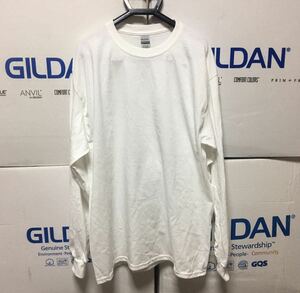 GILDAN ホワイト 2XLサイズ 白 ロンT 長袖無地Tシャツ ポケット無し 6.0oz ギルダン★