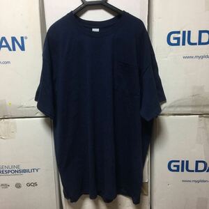 GILDAN ネイビー 2XLサイズ 紺 半袖無地Tシャツ ポケット付き 6.0oz ギルダン☆