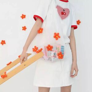 ★韓国ファッション★ オーガンジー　フラワーバッグ　エコバッグ　トートバッグ オレンジ　チュールバッグ　シースルー　kpop