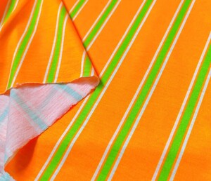 オレンジ ストライプ Tシャツニット 生地 布 ハギレ はぎれ ハンドメイド ニット生地 コットン