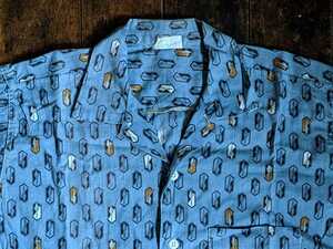 tsurugi* 50 s. pattern box short sleeves shirt gray Vintage dress Work k relic Hawaiian bo- ring military button down 