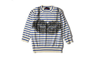  Toriko Comme des Garcons marine border Ran Jerry print mok neck 7 minute sleeve thin knitted ad2011