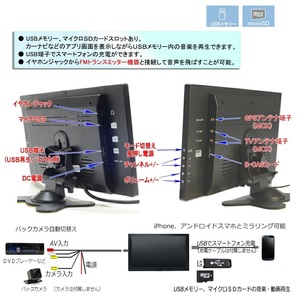 送料無料 薄型１０．１インチオンダッシュタッチパネルディスプレイ Android9.0搭載 地デジ２ｘ２フルセグ内蔵 ブルートゥース 12・24Vの画像9